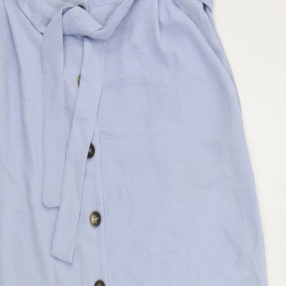 ASOS Womens Blue Polyester A-Line Skirt Size 10 Button - Belted