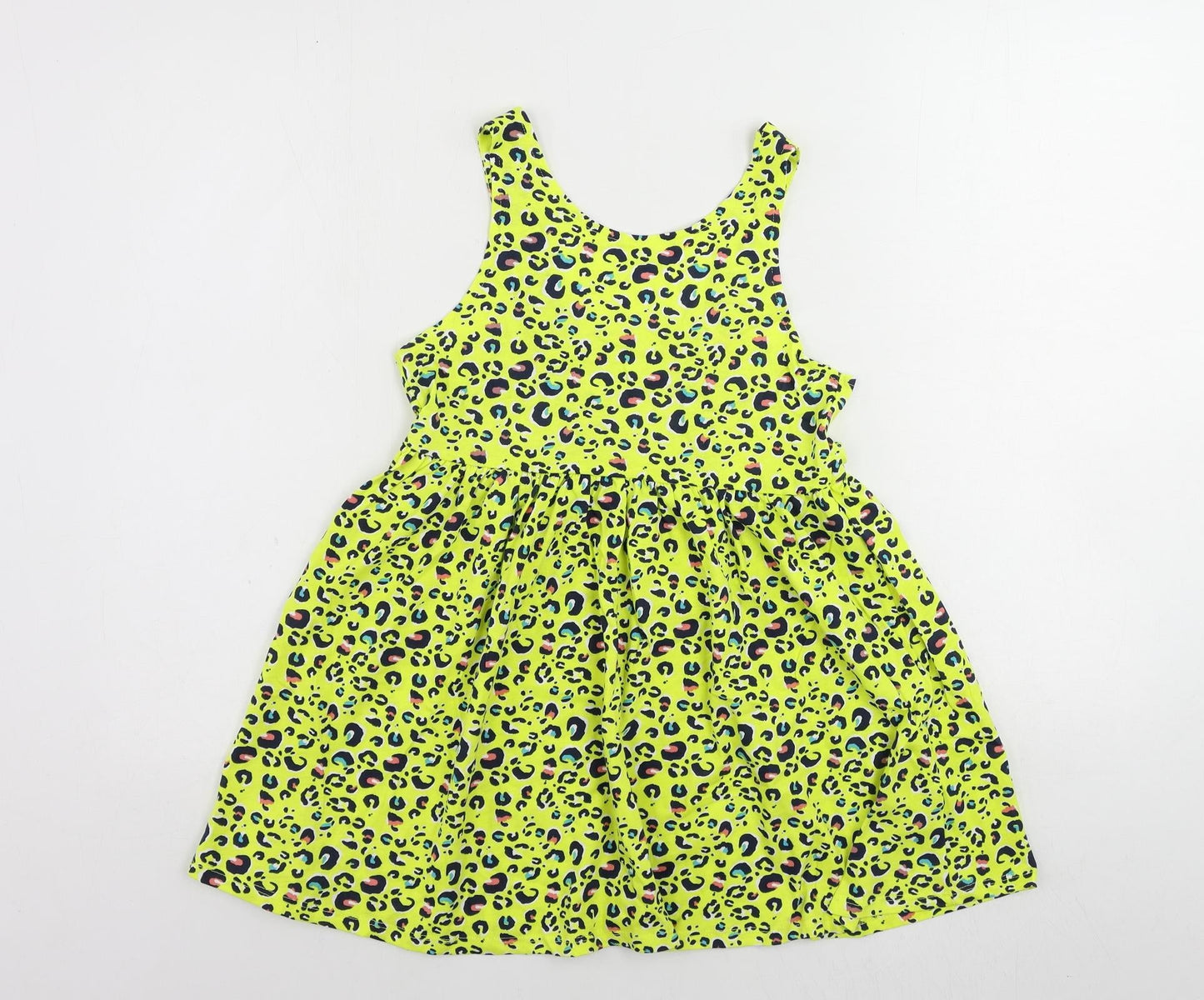 Olly & Molly Girls Yellow Animal Print Cotton Tank Dress Size 10-11 Years Scoop Neck Pullover