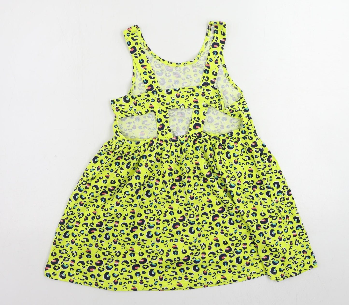 Olly & Molly Girls Yellow Animal Print Cotton Tank Dress Size 10-11 Years Scoop Neck Pullover