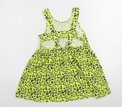 Olly & Molly Girls Yellow Animal Print Cotton Tank Dress Size 10-11 Years Scoop Neck Pullover