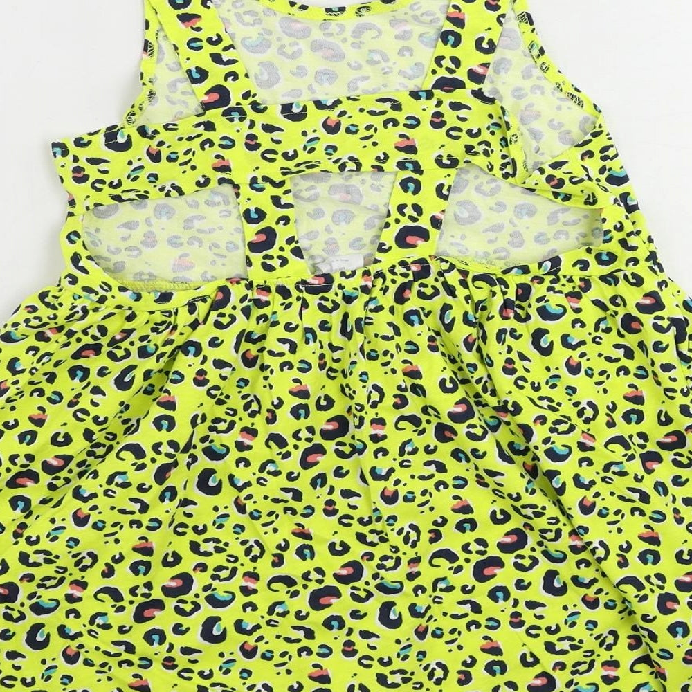 Olly & Molly Girls Yellow Animal Print Cotton Tank Dress Size 10-11 Years Scoop Neck Pullover