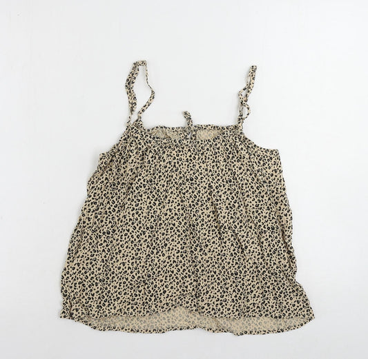 John Lewis Womens Beige Animal Print Viscose Camisole Tank Size 10 Square Neck