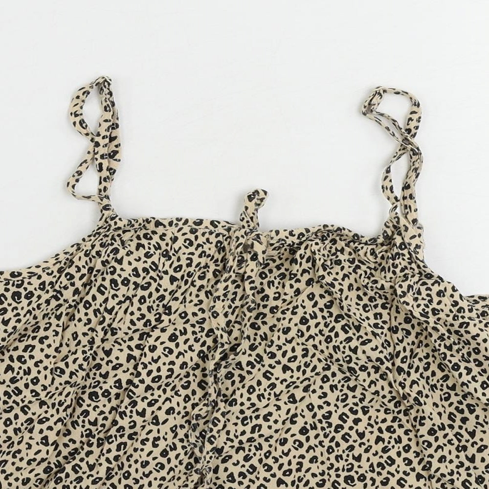 John Lewis Womens Beige Animal Print Viscose Camisole Tank Size 10 Square Neck