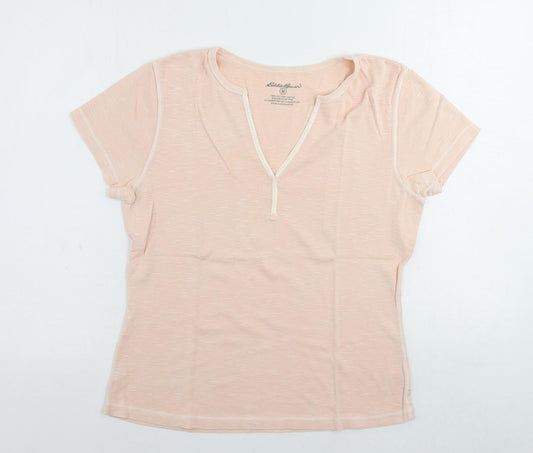 Eddie Bauer Womens Pink Cotton Basic T-Shirt Size M V-Neck