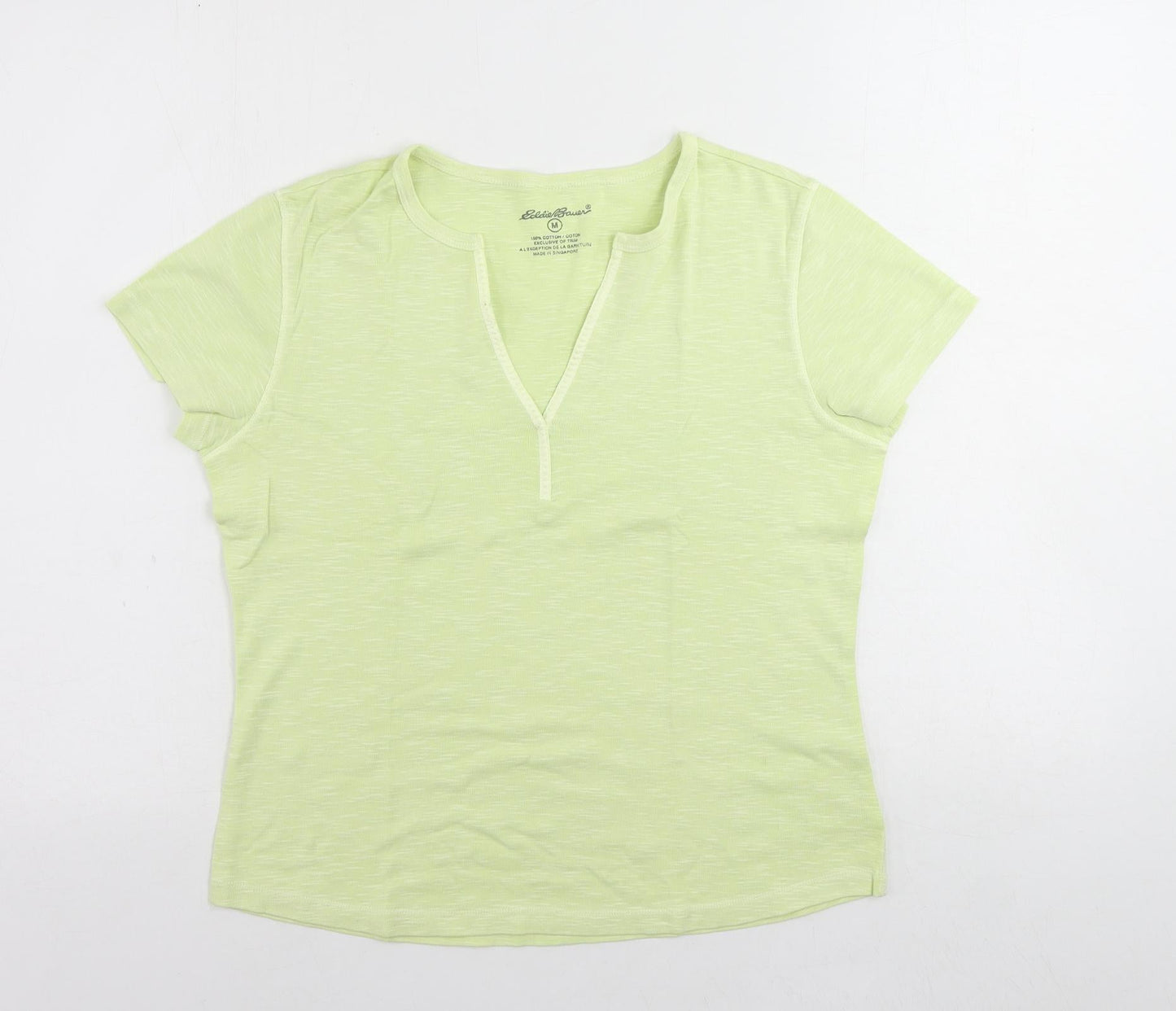 Eddie Bauer Womens Green Cotton Basic T-Shirt Size M V-Neck