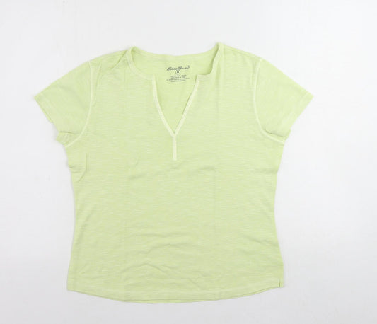 Eddie Bauer Womens Green Cotton Basic T-Shirt Size M V-Neck