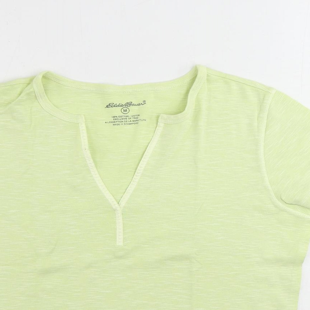 Eddie Bauer Womens Green Cotton Basic T-Shirt Size M V-Neck