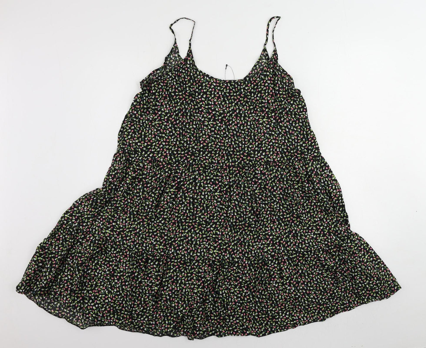 Marks and Spencer Womens Black Floral Viscose Slip Dress Size 14 Scoop Neck Pullover