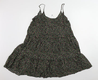 Marks and Spencer Womens Black Floral Viscose Slip Dress Size 14 Scoop Neck Pullover