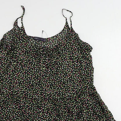 Marks and Spencer Womens Black Floral Viscose Slip Dress Size 14 Scoop Neck Pullover