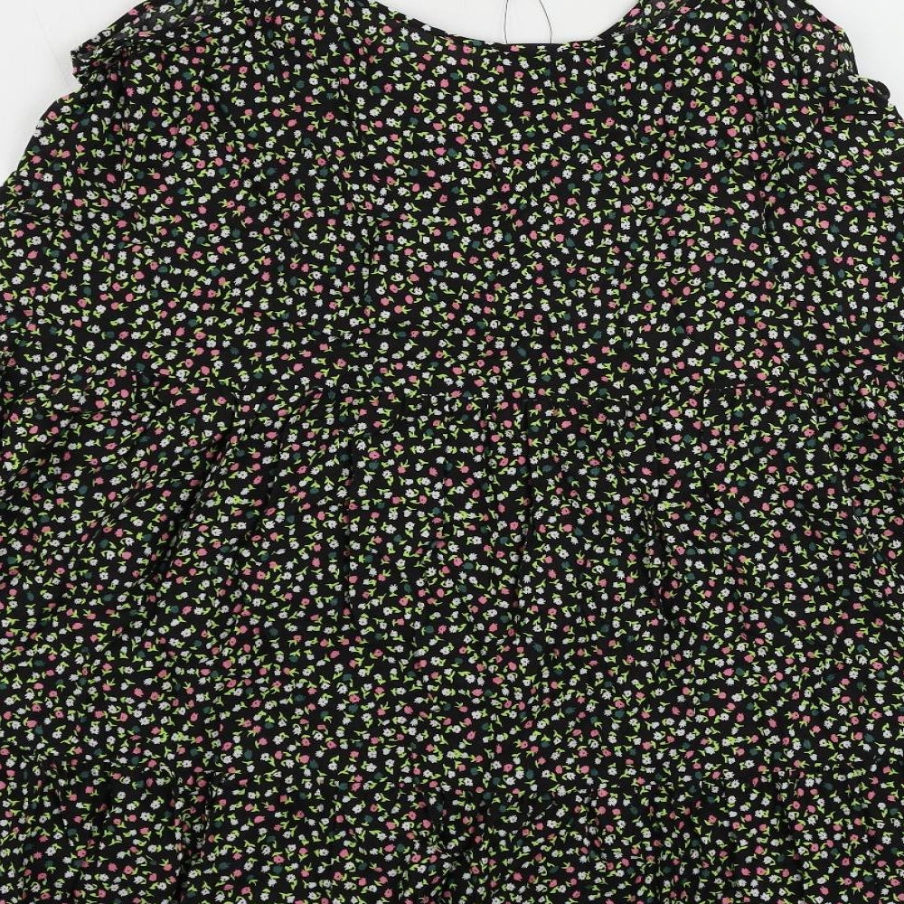 Marks and Spencer Womens Black Floral Viscose Slip Dress Size 14 Scoop Neck Pullover