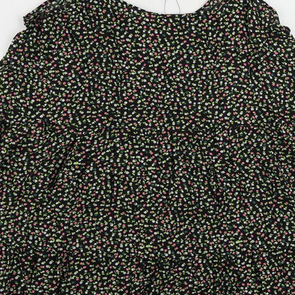 Marks and Spencer Womens Black Floral Viscose Slip Dress Size 14 Scoop Neck Pullover