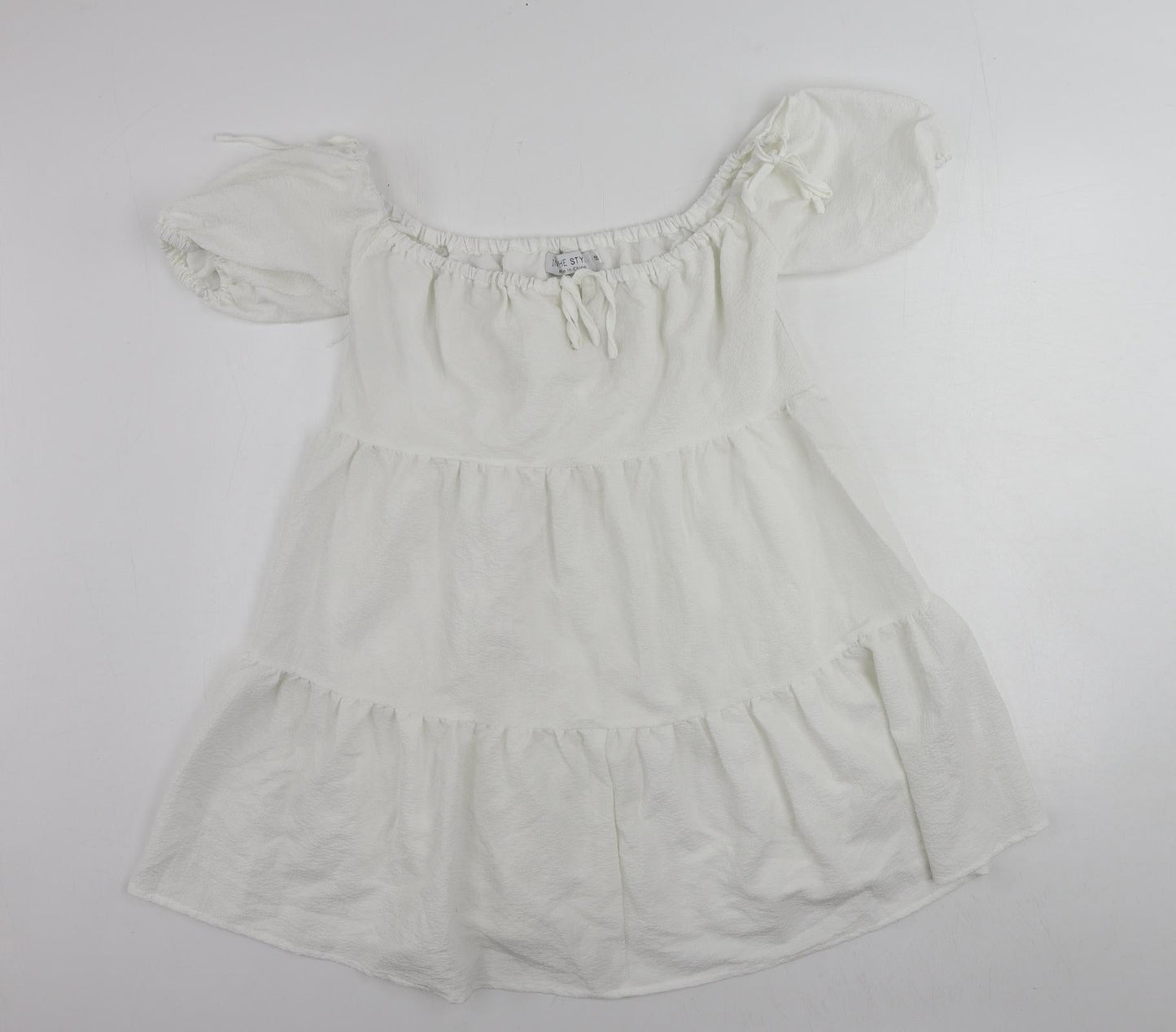 In the Style Womens White Polyester Mini Size 10 Off the Shoulder Pullover