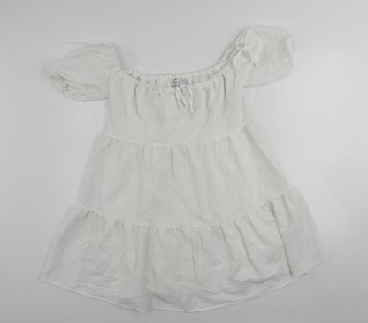 In the Style Womens White Polyester Mini Size 10 Off the Shoulder Pullover