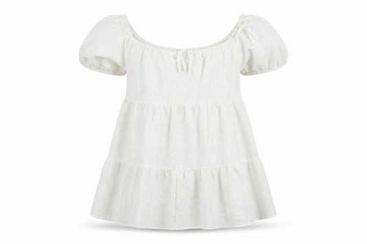 Front view of In the Style women’s white polyester mini, size UK 10, off the shoulder pullover