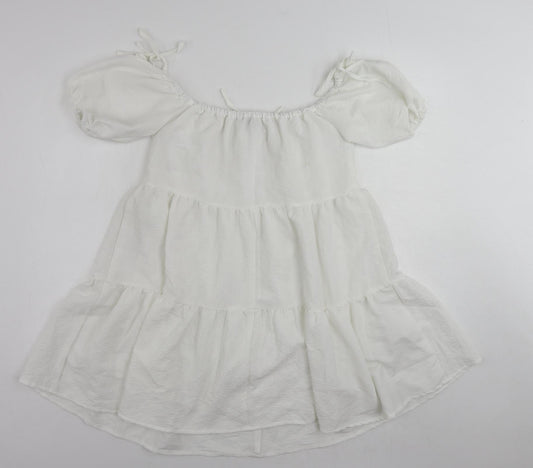 In the Style Womens White Polyester Mini Size 10 Off the Shoulder Pullover