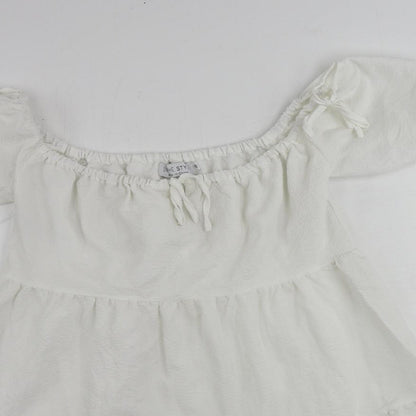 In the Style Womens White Polyester Mini Size 10 Off the Shoulder Pullover
