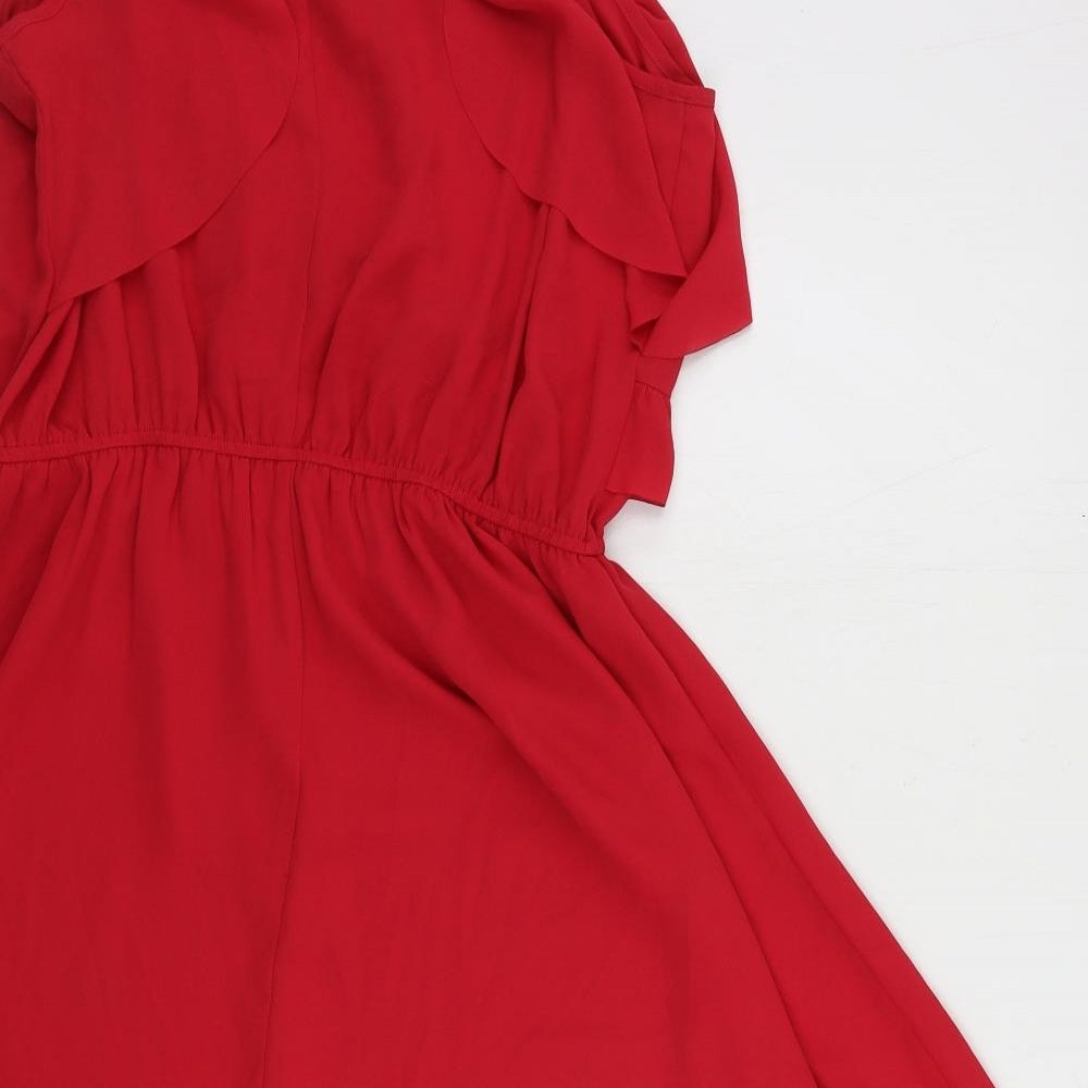 Oasis Womens Red Polyester Slip Dress Size 10 V-Neck Pullover - Elastic Waist