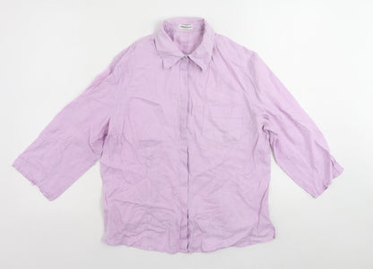 House of Fraser Womens Purple Linen Basic Button-Up Size 12 Collared