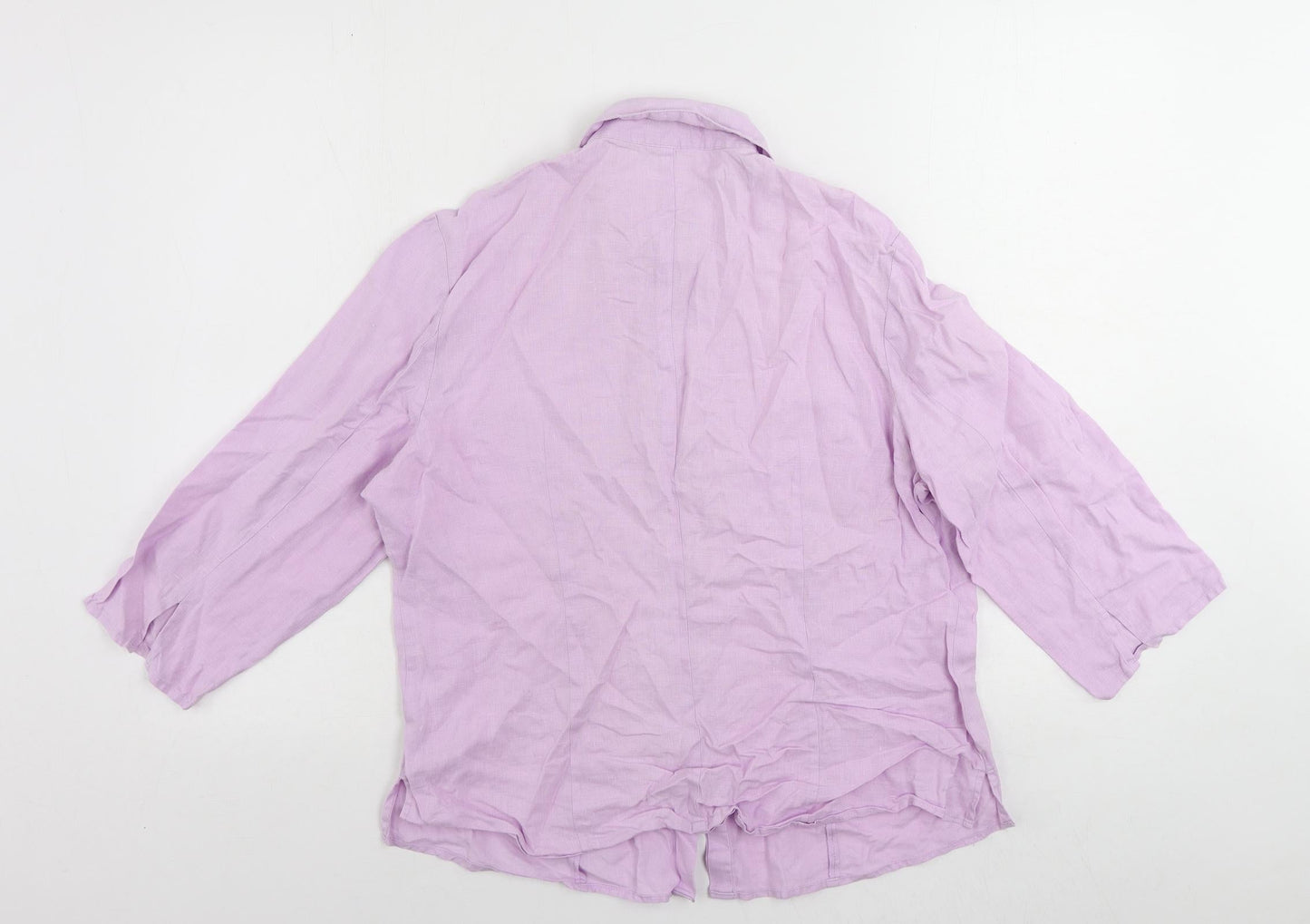 House of Fraser Womens Purple Linen Basic Button-Up Size 12 Collared