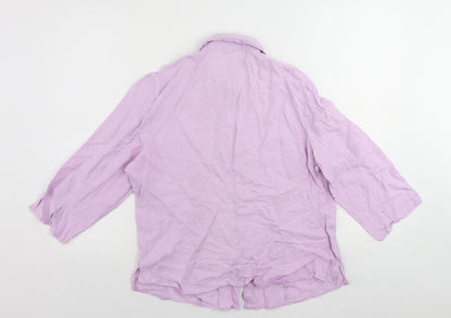 House of Fraser Womens Purple Linen Basic Button-Up Size 12 Collared