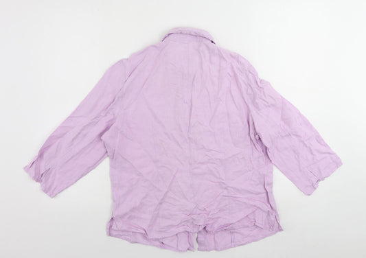 House of Fraser Womens Purple Linen Basic Button-Up Size 12 Collared