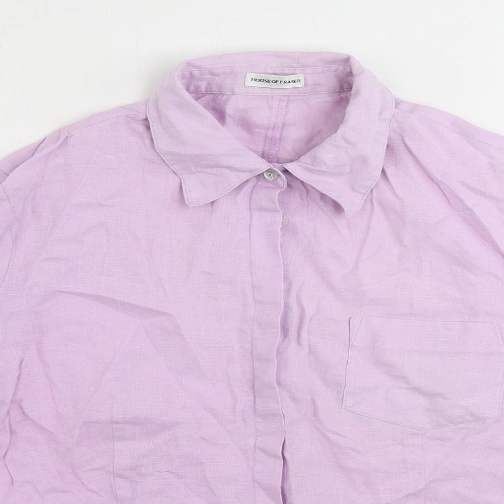 House of Fraser Womens Purple Linen Basic Button-Up Size 12 Collared