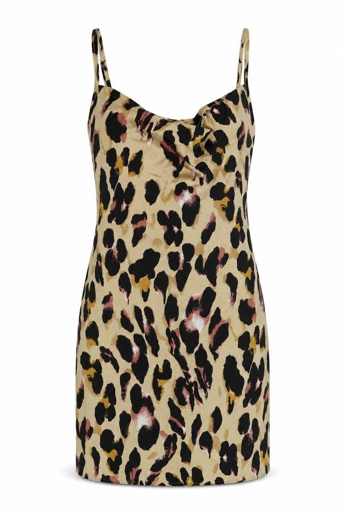 Parisian Womens Beige Animal Print Polyester Slip Dress Size 12 Cowl Neck Pullover