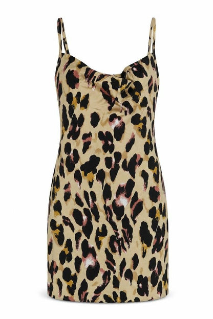 Parisian Womens Beige Animal Print Polyester Slip Dress Size 12 Cowl Neck Pullover