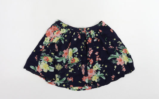 Bershka Womens Blue Floral Viscose Mini Skirt Size M Button - Elastic Waist