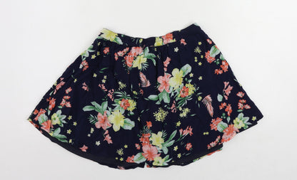 Bershka Womens Blue Floral Viscose Mini Skirt Size M Button - Elastic Waist