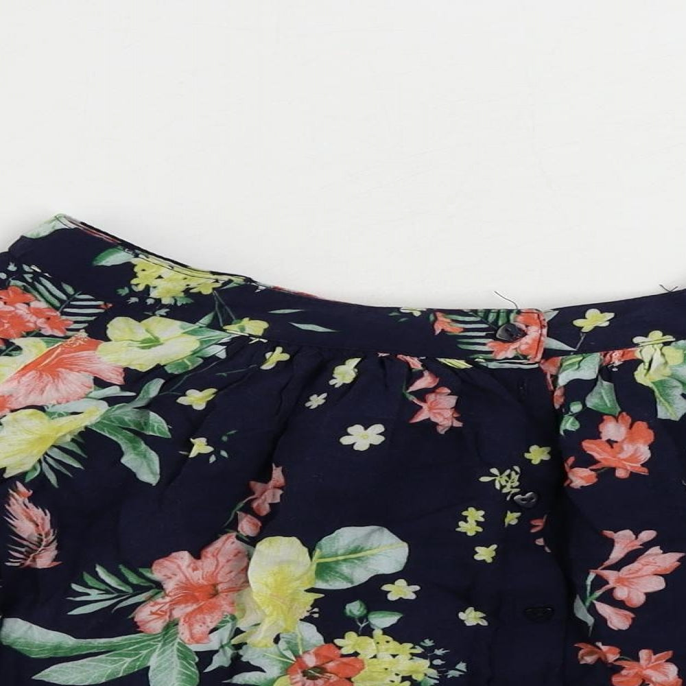 Bershka Womens Blue Floral Viscose Mini Skirt Size M Button - Elastic Waist