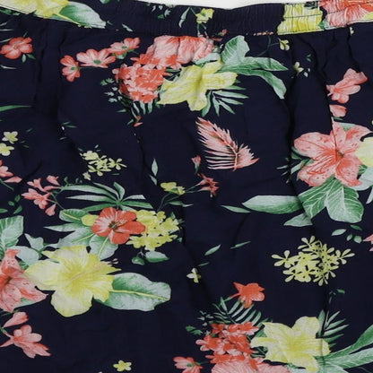 Bershka Womens Blue Floral Viscose Mini Skirt Size M Button - Elastic Waist