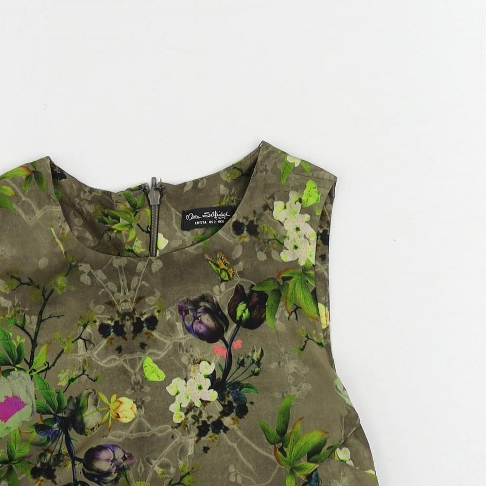 Miss Selfridge Womens Green Floral Polyester Cropped Blouse Size 6 Round Neck