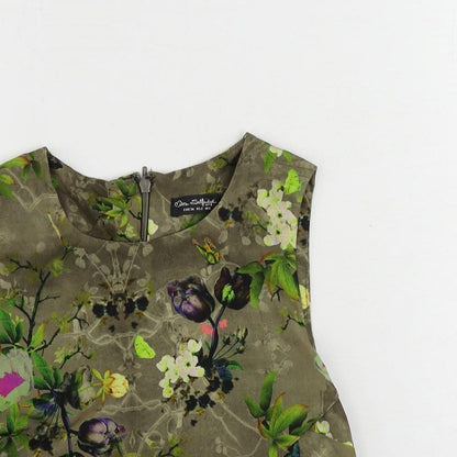 Miss Selfridge Womens Green Floral Polyester Cropped Blouse Size 6 Round Neck