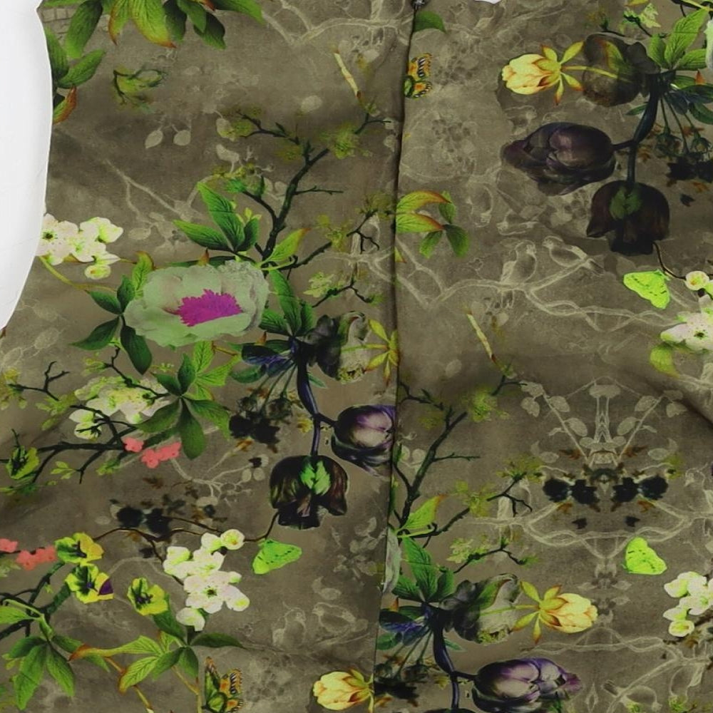 Miss Selfridge Womens Green Floral Polyester Cropped Blouse Size 6 Round Neck