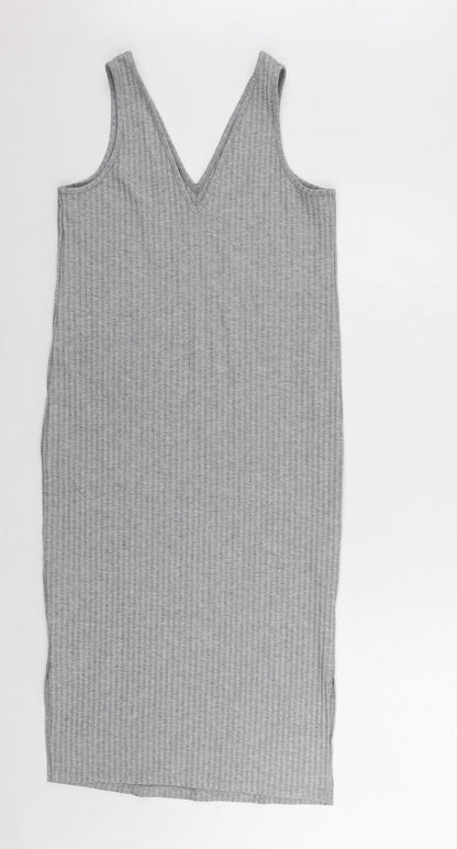 Marks and Spencer Womens Grey Polyester Tank Dress Size 8 V-Neck Pullover - Ribbed