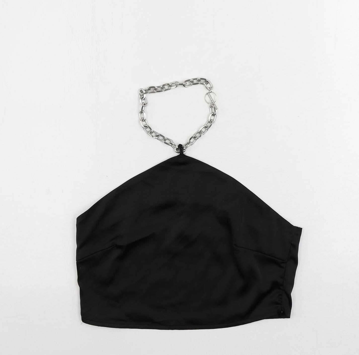 Nasty Gal Womens Black Polyester Cropped Blouse Size 10 Halter - Chain Detail