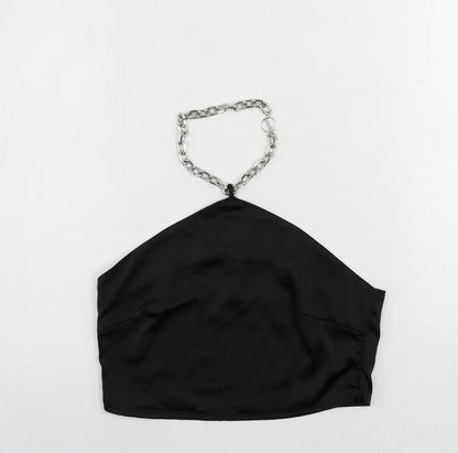 Nasty Gal Womens Black Polyester Cropped Blouse Size 10 Halter - Chain Detail