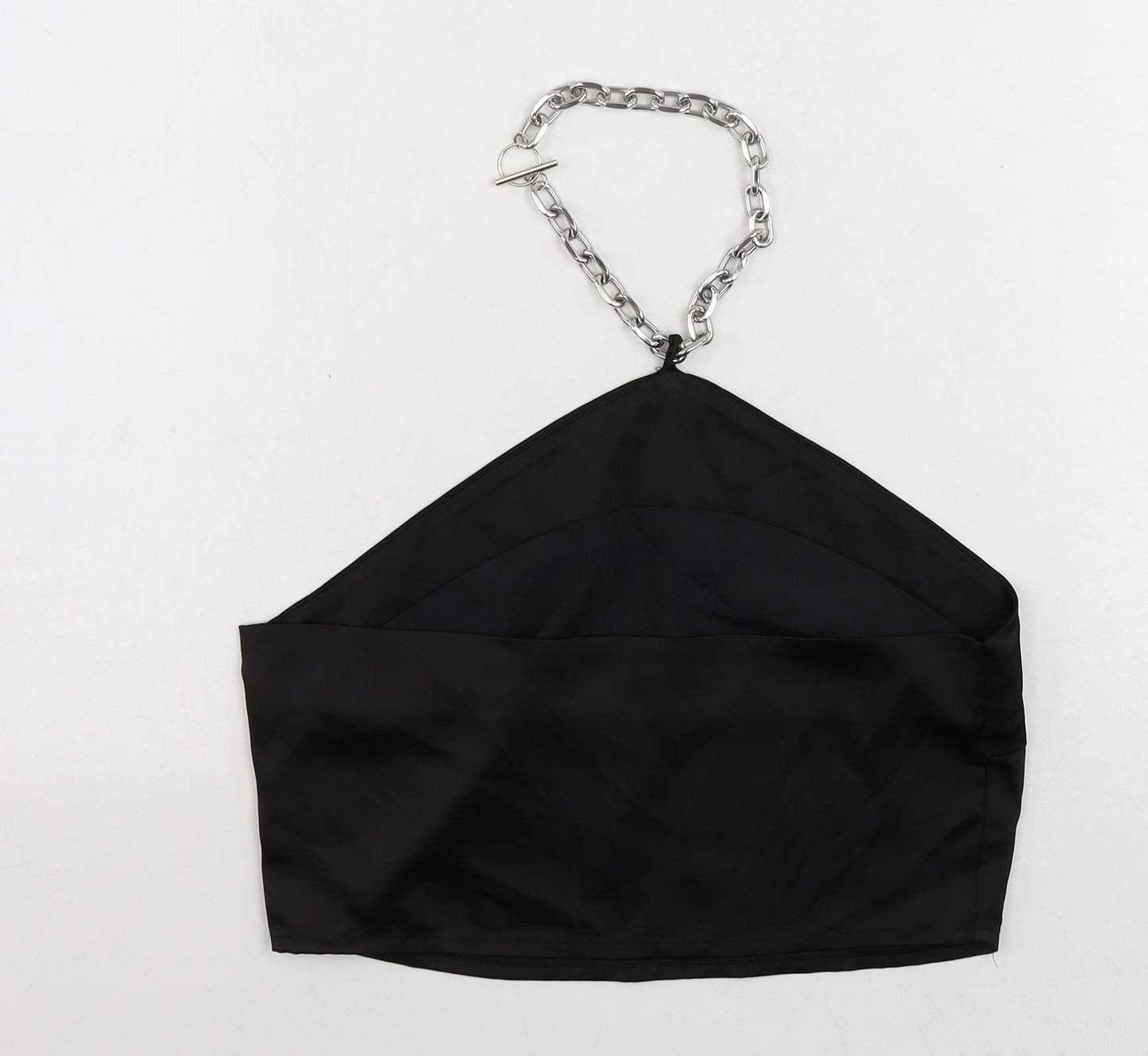 Nasty Gal Womens Black Polyester Cropped Blouse Size 10 Halter - Chain Detail