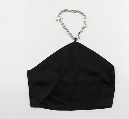 Nasty Gal Womens Black Polyester Cropped Blouse Size 10 Halter - Chain Detail