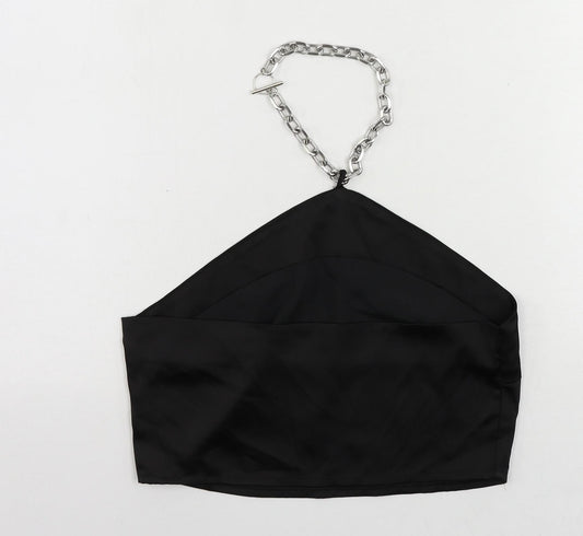 Nasty Gal Womens Black Polyester Cropped Blouse Size 10 Halter - Chain Detail
