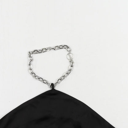 Nasty Gal Womens Black Polyester Cropped Blouse Size 10 Halter - Chain Detail