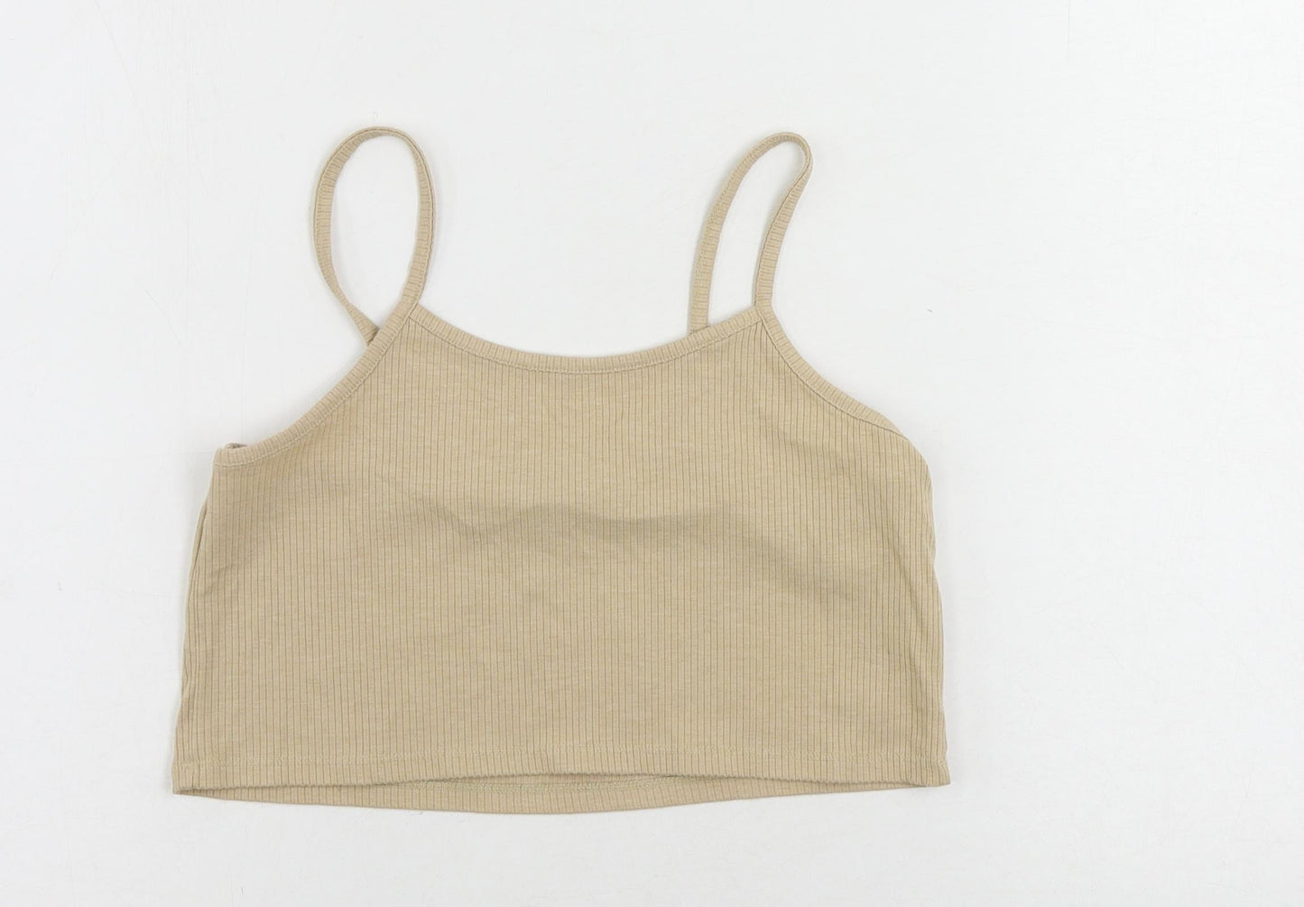 Boohoo Womens Beige Polyester Cropped Tank Size 10 Scoop Neck - Ribbed