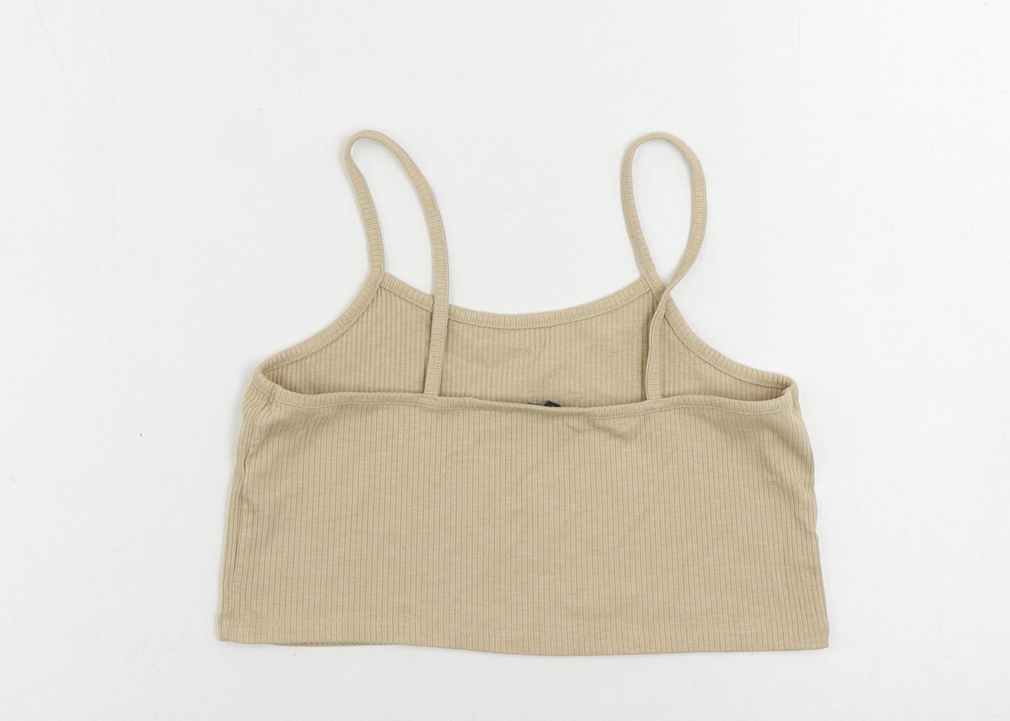 Boohoo Womens Beige Polyester Cropped Tank Size 10 Scoop Neck - Ribbed