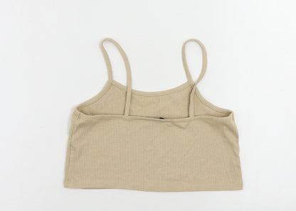 Boohoo Womens Beige Polyester Cropped Tank Size 10 Scoop Neck - Ribbed