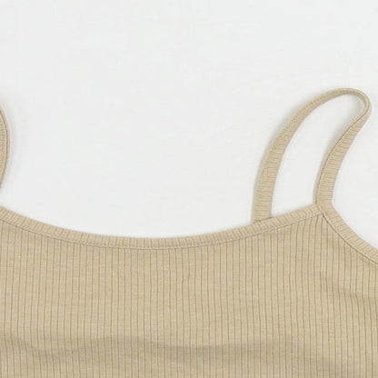 Boohoo Womens Beige Polyester Cropped Tank Size 10 Scoop Neck - Ribbed