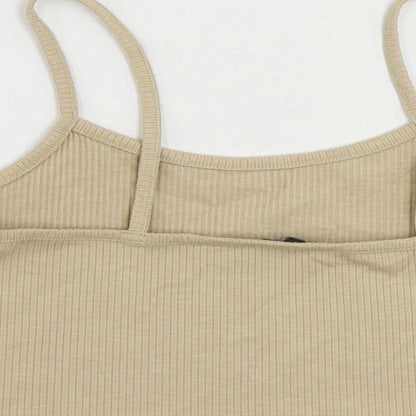 Boohoo Womens Beige Polyester Cropped Tank Size 10 Scoop Neck - Ribbed