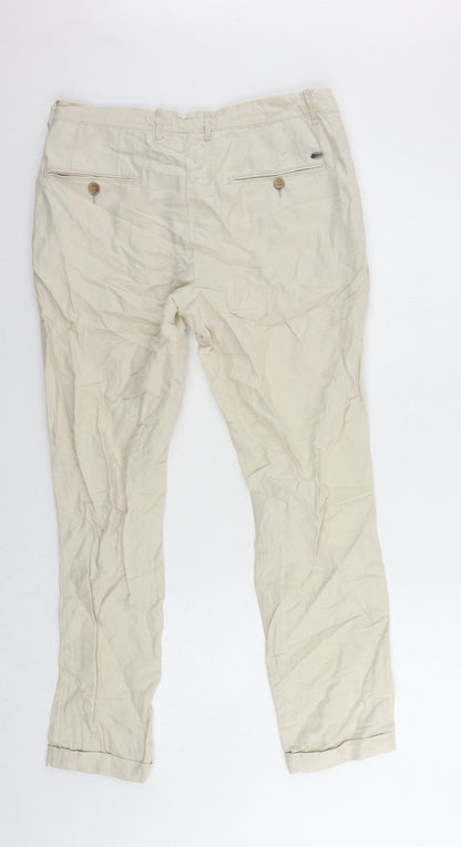 Mango Womens Beige Cotton Chino Trousers Size 12 L30 in Regular Zip