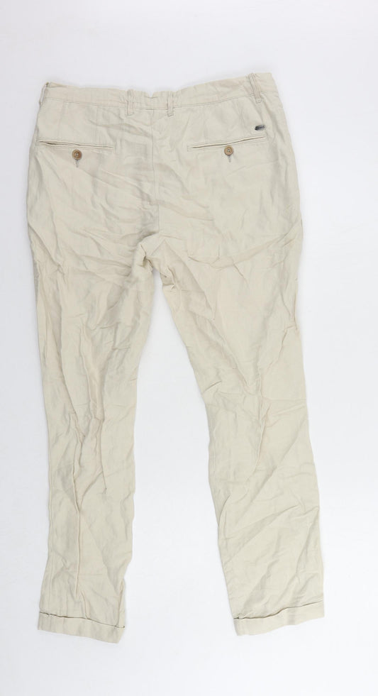Mango Womens Beige Cotton Chino Trousers Size 12 L30 in Regular Zip